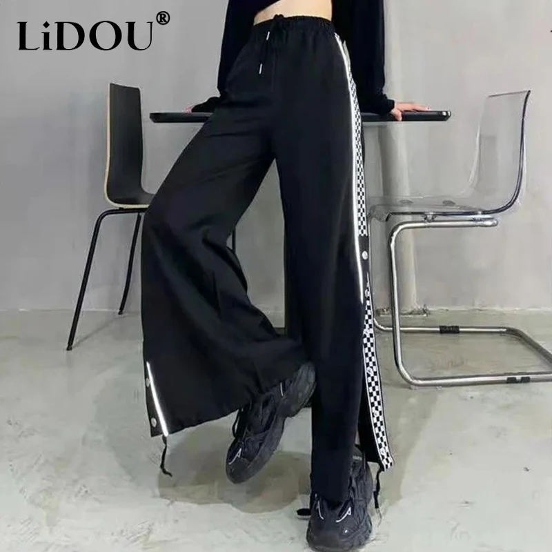 Spring Autumn Y2K Split Fork Casual Korean Pants Loose Straight Leg High Waist Wide Leg Pants Women Chic Hip Hop Female Clothes