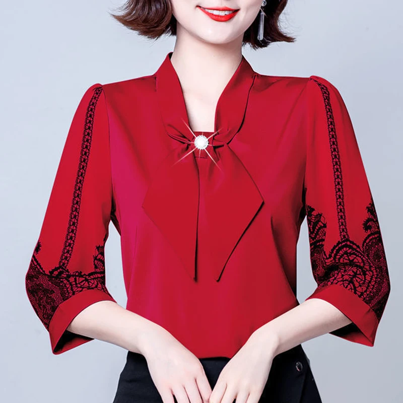 Spring Autumn Elegant Fashion Korean Shirt Women Solid Color Seven-quarter Sleeve Lady Blouse Tops Aesthetic Chic Female Clothes - Image 4