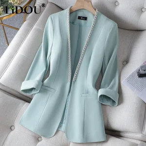 Autumn Winter New Elegant Solid Fashion Office Lady Blazer Temperament Casual Cardigan Coat Women 5XL Loose Chic Clothes Female
