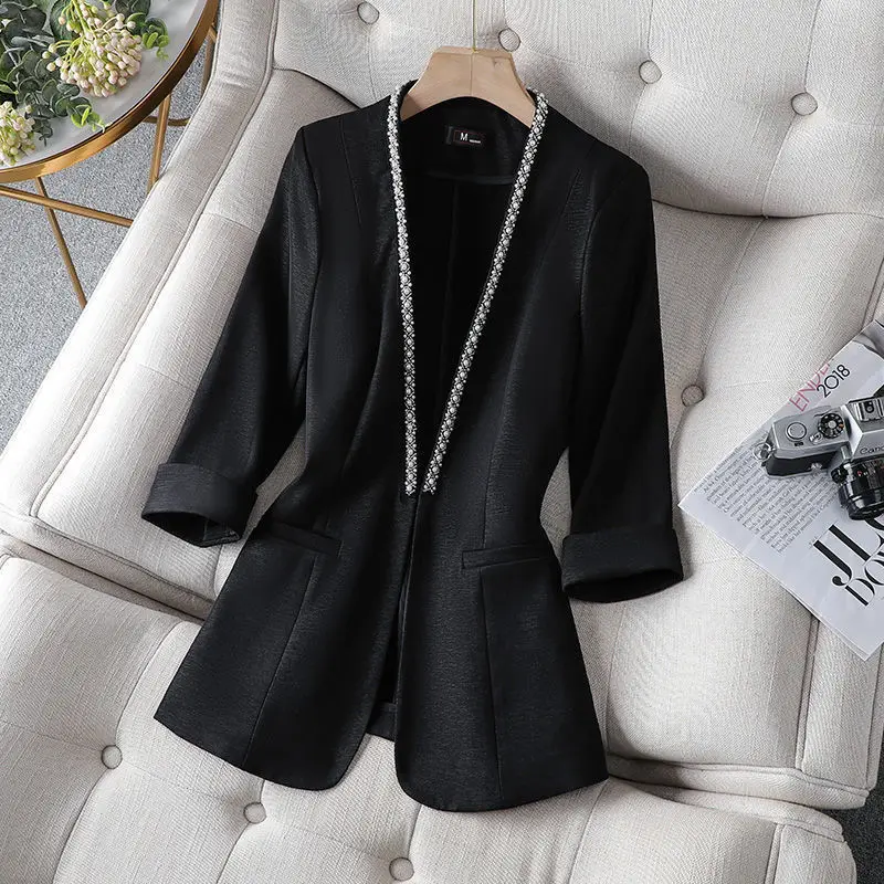 Autumn Winter New Elegant Solid Fashion Office Lady Blazer Temperament Casual Cardigan Coat Women 5XL Loose Chic Clothes Female - Image 3