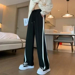 Spring and Autumn Korean Fashion Trousers for Women Casual Simple Loose Patchwork Female Wide-leg Pants Streetwear Clothes