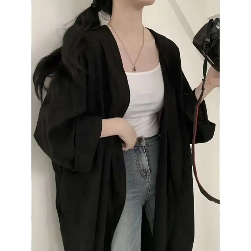 2023 Summer Pure Cotton Oversize Square Neck Long Sleeve Cardigan Tops Korean Style Midi Sunscreen Clothing Women Loose Coat - Image 4