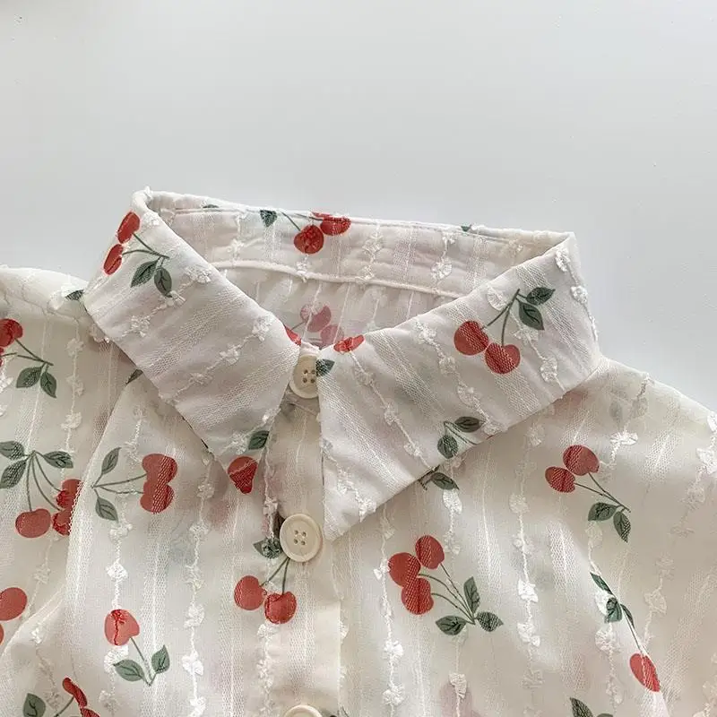 Spring Summer Thin Style Blouse POLO Collar Printing Long Sleeve Tops Women Sweet Single Breasted Fashion Casual Female Shirt - Image 2